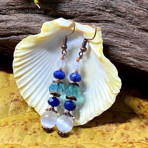 Selenite Blue Fluorite Sodalite Copper Earrings